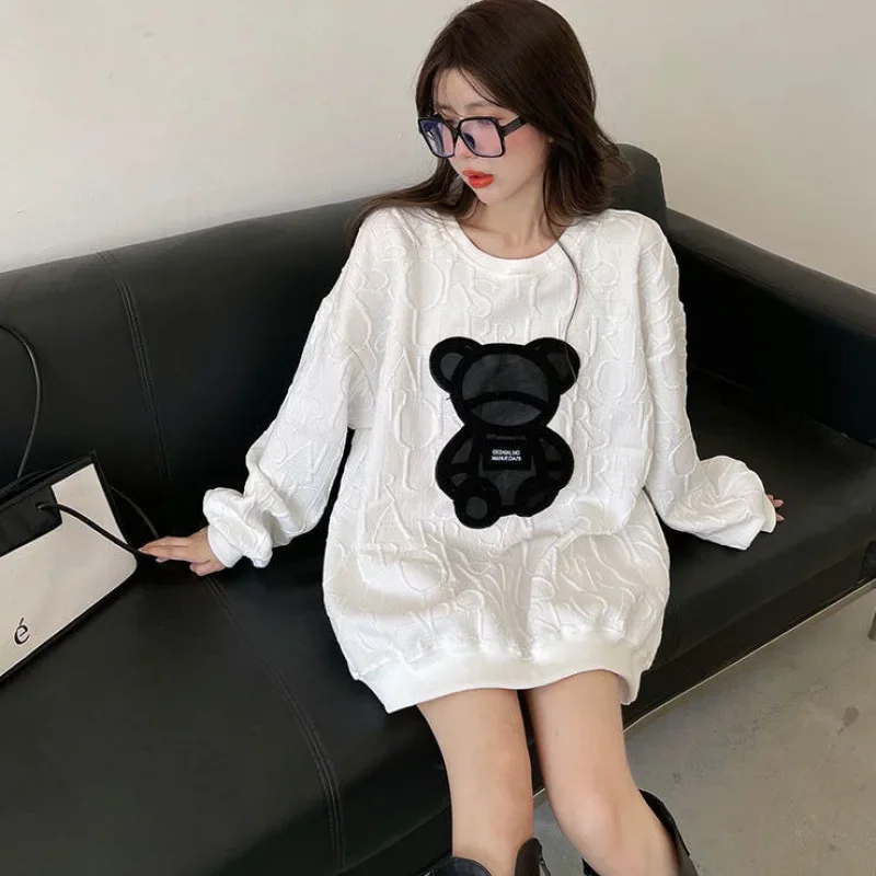 Oversized Hoodie Women\'s New Design Patchwork Cartoon Bear Spring Autumn Women\'s Sweatshirt Korean Fashion Couple Clothes