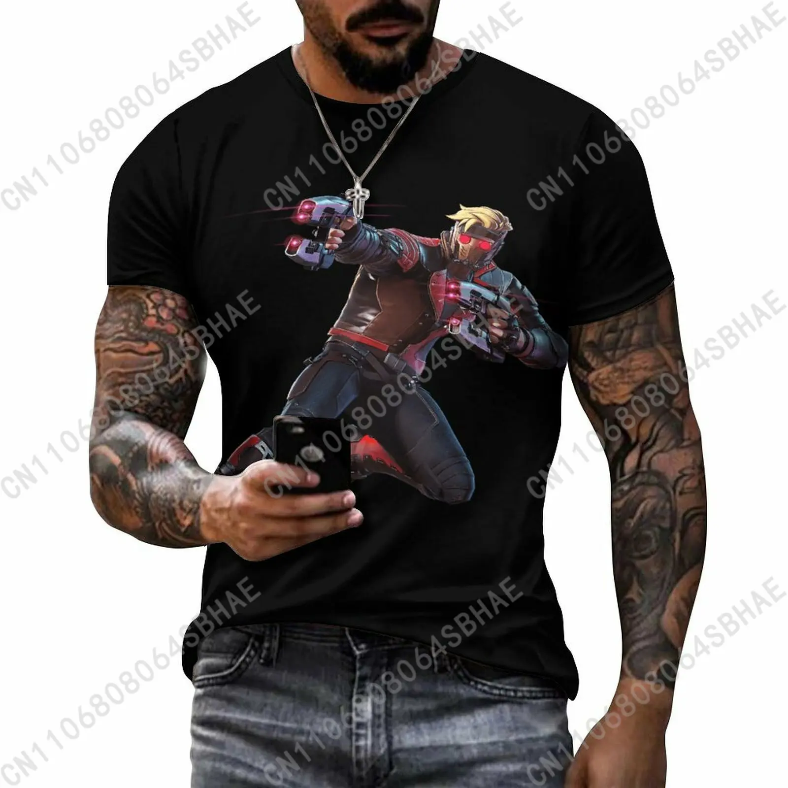 

Marvel Star Lord Custom Pattern Men's Cotton T-Shirt Short Sleeve Tee Men Tops Personalized Tshirt Summer Cosplay