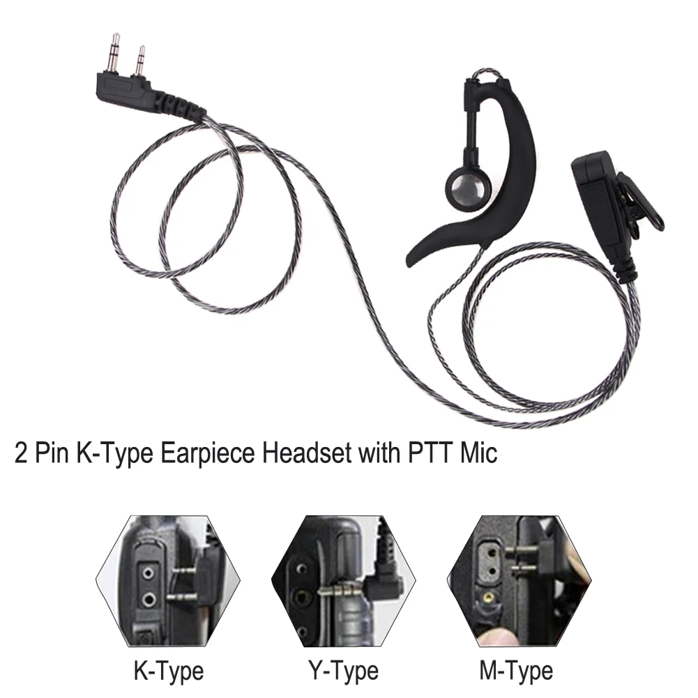 2 دبوس سماعة رأس لاسلكية مع PTT MIC K نوع سماعة أذن لاسلكية متعددة الوظائف ملحقات ل BAOFENG
