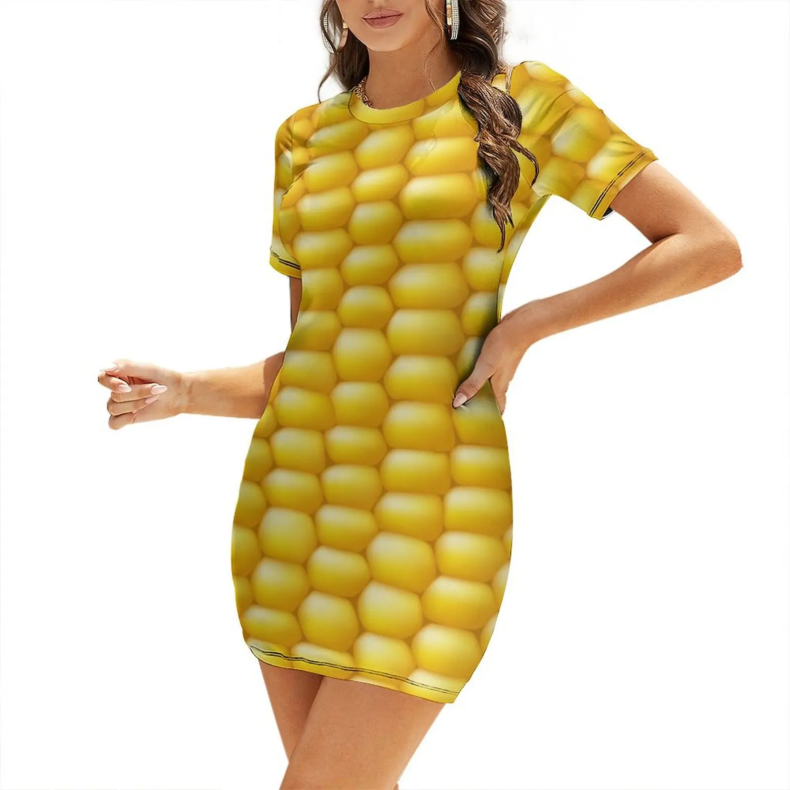 

Corn Cob Background Short Sleeved Dress summer dresses for women 2025 Women's summer dress Long veiled dresses Dress