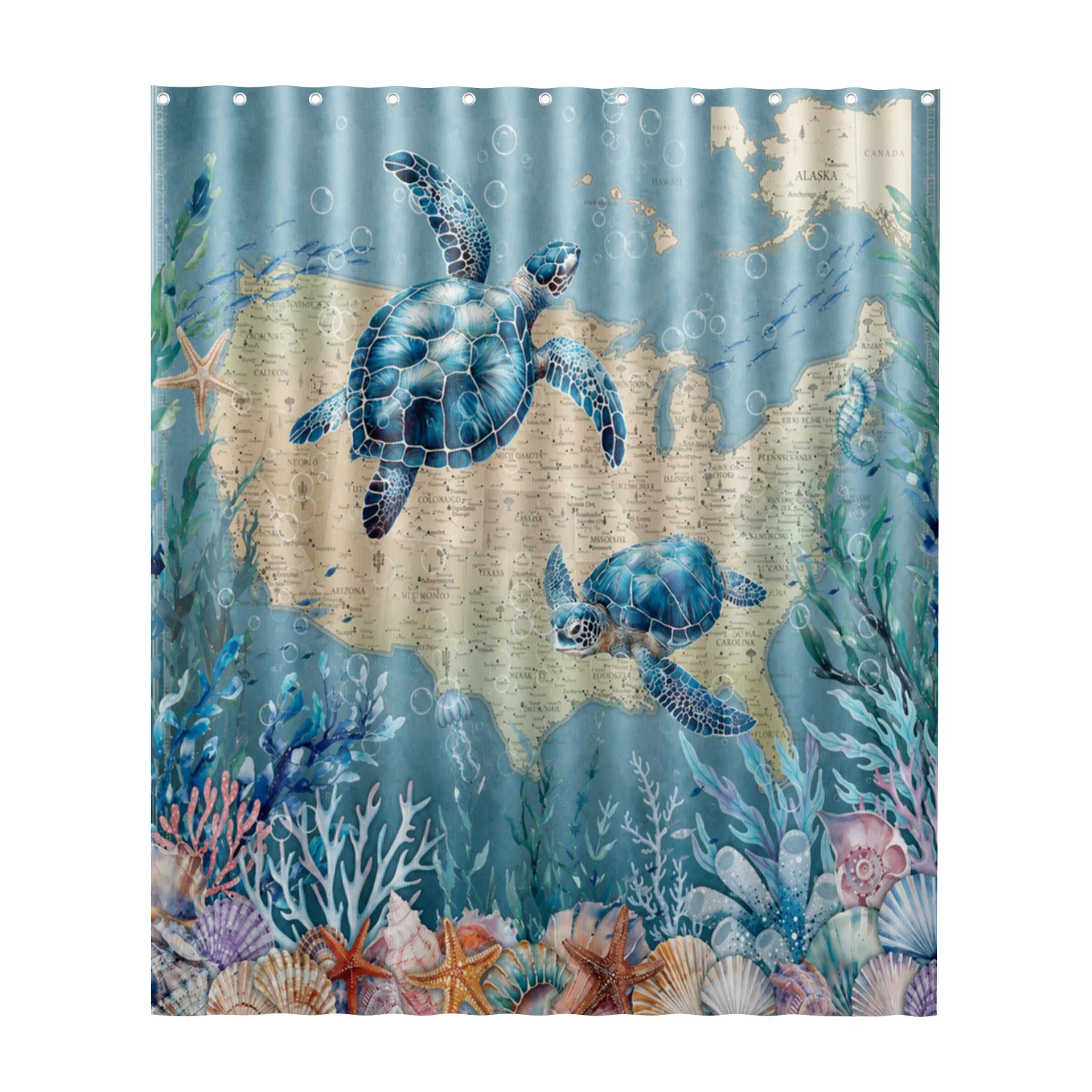 Under The Sea Turtle Shower Curtain with Hooks Waterproof Polyester Fabric Bathroom Modern Minimalist Curtains for Bath Room