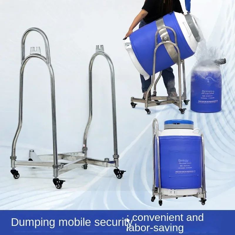 Liquid Nitrogen Tank Cart Stainless Steel Transfer Mobile Dumping Liquid Nitrogen Trolley Removable with Wheels Trolley