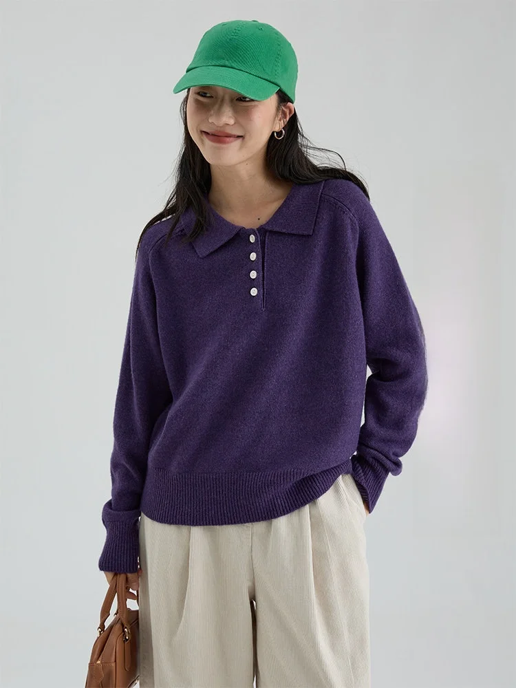 

Dwind2025 Women's Loose Fit Pure Color Knitwear with Collar Long Sve Commute Sle Top Korean Version ort Length