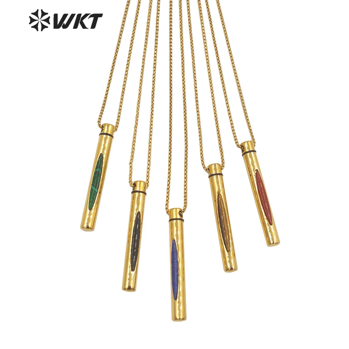 

WT-N1371 Wholesale fashion gold stainless steel long stick perfume bottle necklace unique stone decorative girl perfume neckalce