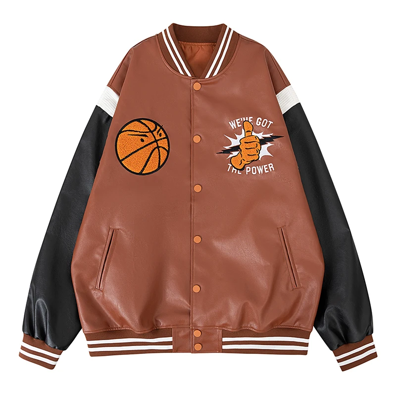 

Men's Faux Leather Motorcycle Bomber Jacket Football Embroidery Baseball Uniforms Track Jacket Spring & Autumn Loose Coats