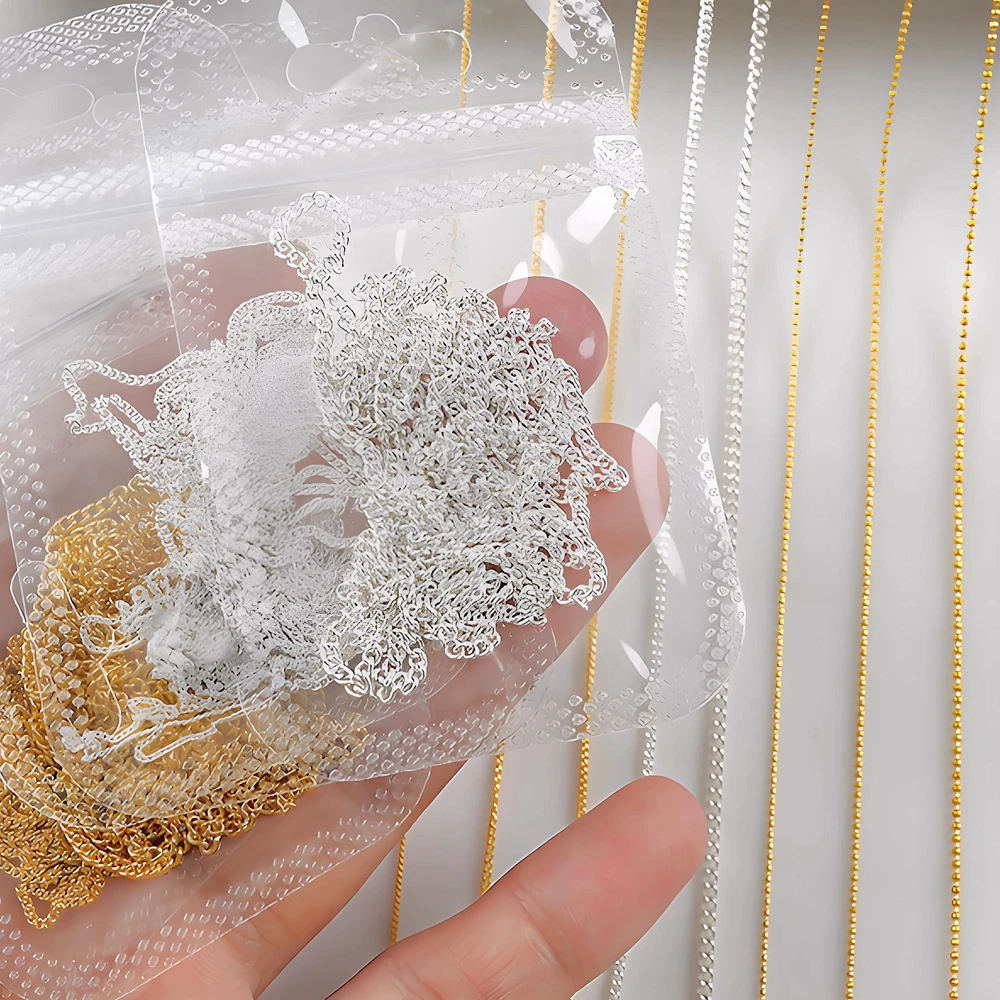 1 Opakowanie 100CM Metalowy Łańcuszek 3D do Zdobienia Paznokci, Łańcuszek z Kulkami Stalowymi, Akcesoria, Części do Manicure, Materiały do Dekoracji Paznokci