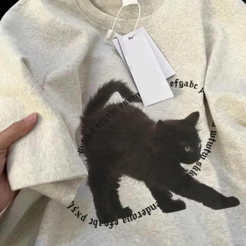 

Корейская повседневная хлопковая футболка с графическим принтом в стиле ретро Harajuku, уличная одежда в стиле хип-хоп, свободные футболки большого размера для женщин и мужчин