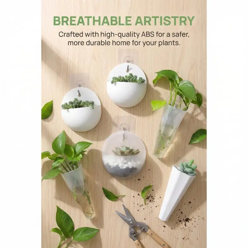 Plastic Wall Hanging Planter Pot with Self Stick Hook Vertical Garden Pot for Simple Apartment Balcony Decor