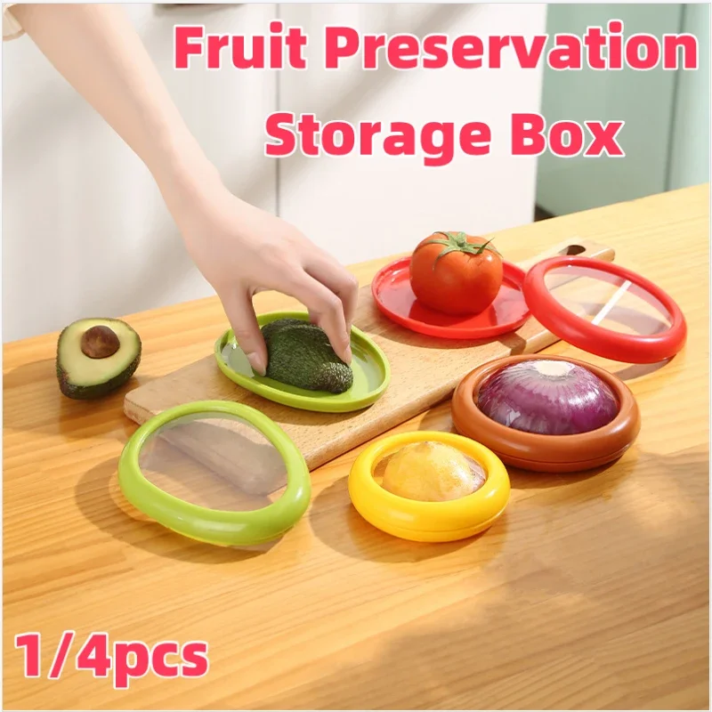 4pc Sealed Mini Refrigerator for Storage Vegetable Avocado Lemon Storage Box Set Fruit Preservation Box Silicone Film Food Box