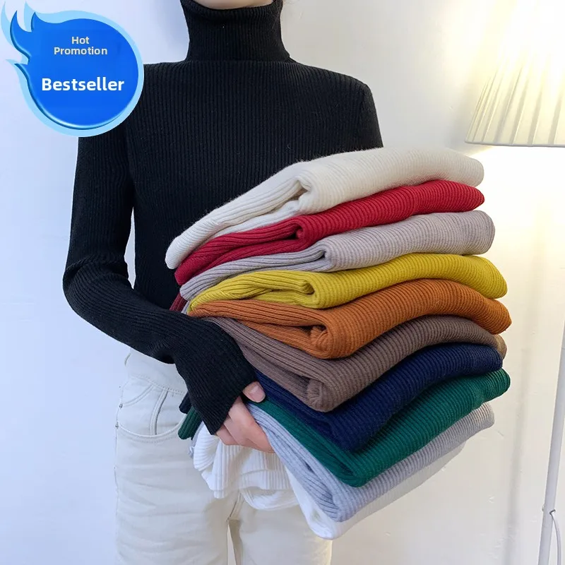 

Slim Fit High Collar Long Sve Knitted Sweater Women's Autumn Winter Faion Versatile Base Layer Crew Ne Sweater
