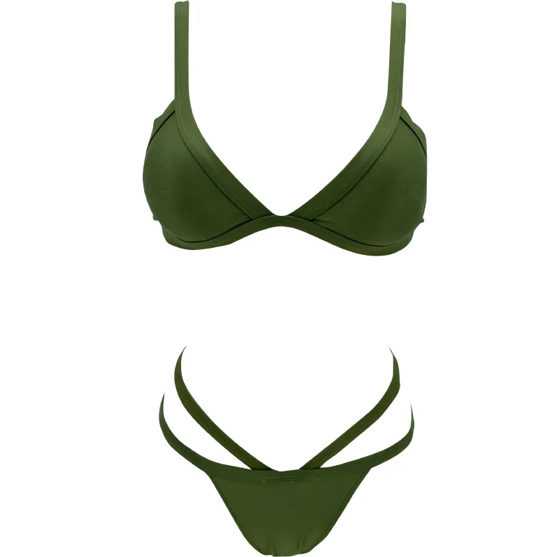 Sexy 2 pezzi Bikini verde militare 2024 donne costume da bagno femminile costumi da bagno perizoma Bikini Set brasiliano coreano spiaggia costume da bagno piscina