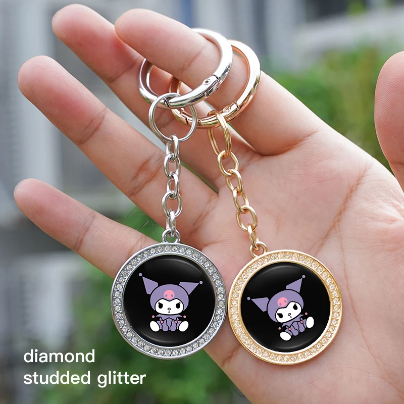 Car Keyrings Decorative Accessories Zinc Alloy Diamond Keychain For Sanrio Kuromi Hello Kitty Pom Pom Purin Epoxy Resin Logo