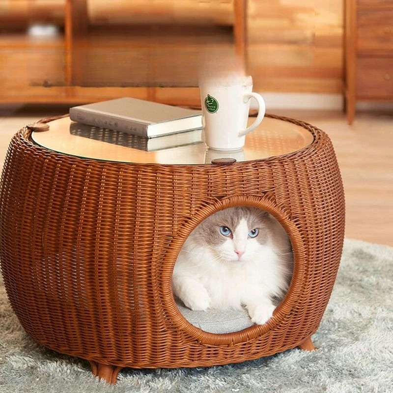 Coffee table rattan cat coffee table, exquisite nest bed Internet celebrity cat nest comfortable bed