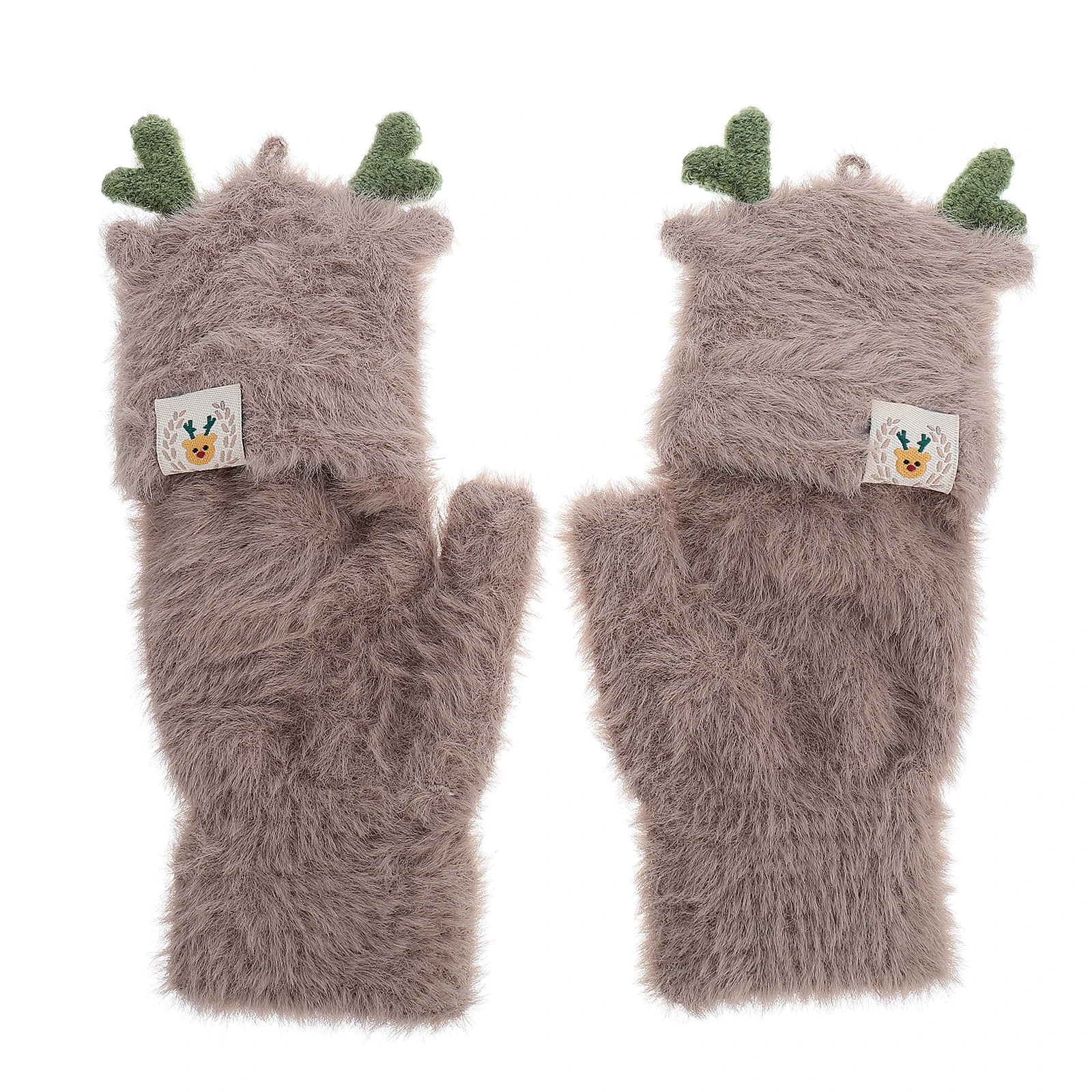 

1Pair Winter Half Finger Gloves for Women Cute Cartoon Deer Antler Warm Outdoor Xmas Gloves Warm Cartoon Glove