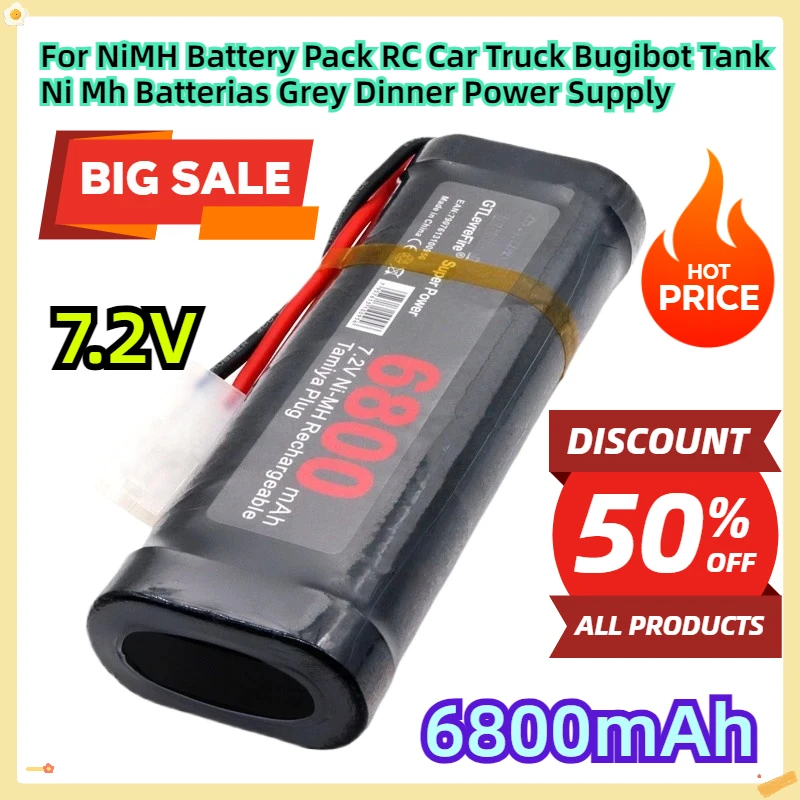 For 7.2V Battery 6800mAh NiMH Battery Pack RC Car Truck Bugibot Tank Ni Mh Batterias Grey Dinner Power Supply