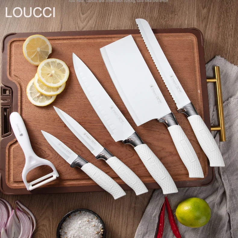 Set di coltelli da cucina da 6 pezzi set di coltelli da cucina di colore bianco lama di rivestimento antiaderente regalo da cucina Chef migliori