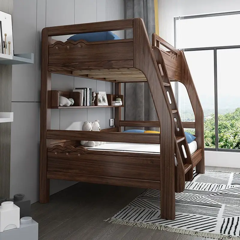 Solid wood children's double-layer mother and child bunk Chinese walnut high and low bed new