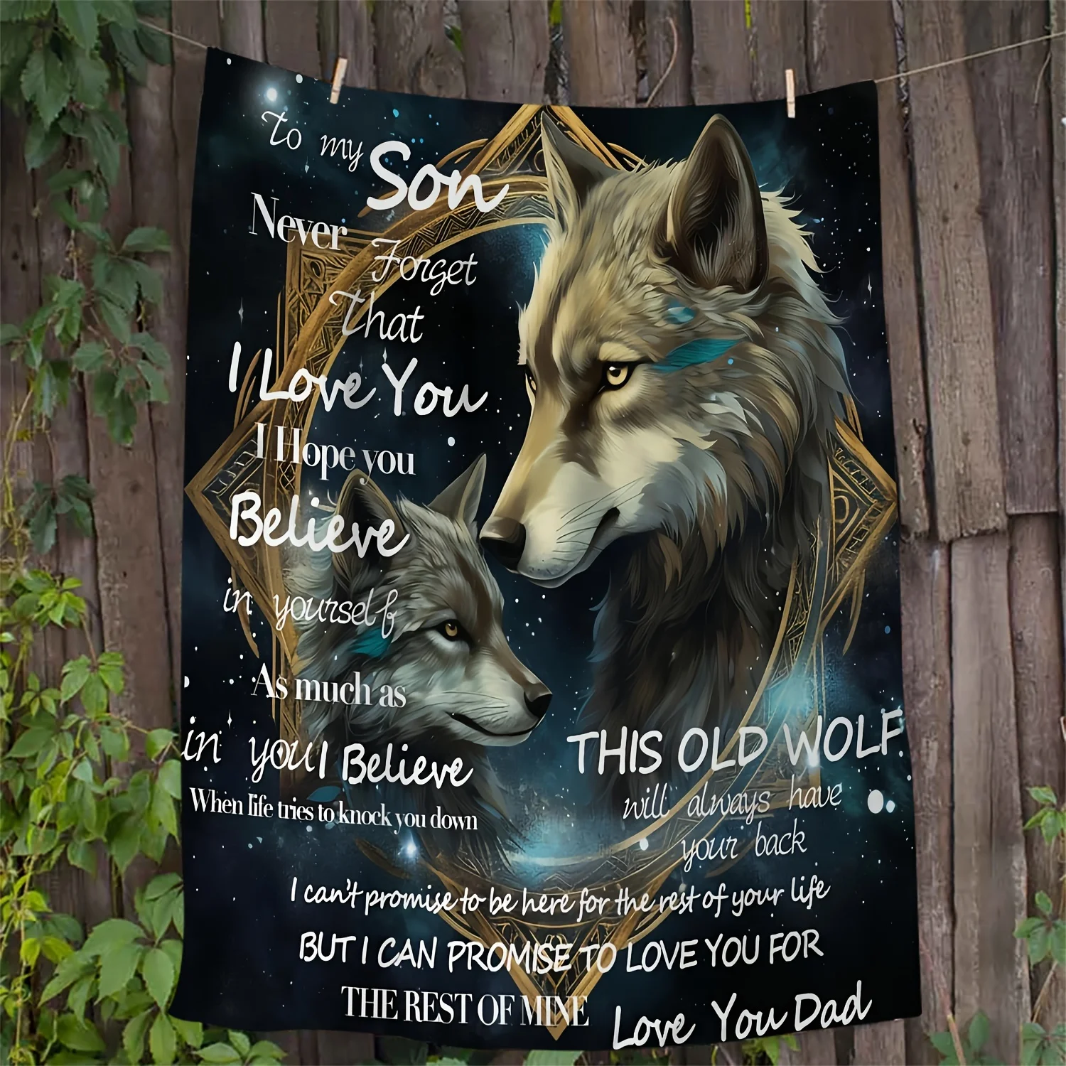 Inspirational Wolf Art Throw Blanket Gift for Dad Son Love Family Keepsake Cozy Fleece Decor Sentimental Gift for Him Boyfriend