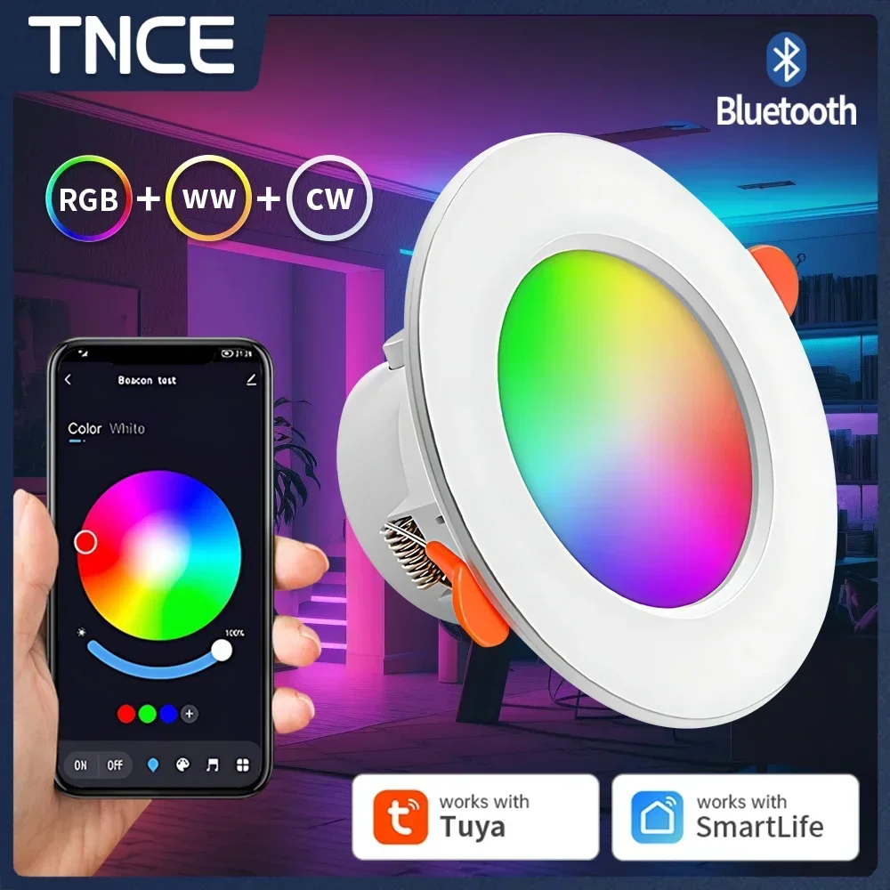 TNCE 투야 블루투스 밝기 조절 LED RGB 컬러 천장 램프, 스마트 천장 원형 다운라이트, 스마트 라이프 앱 리모컨, 10 W, 15W