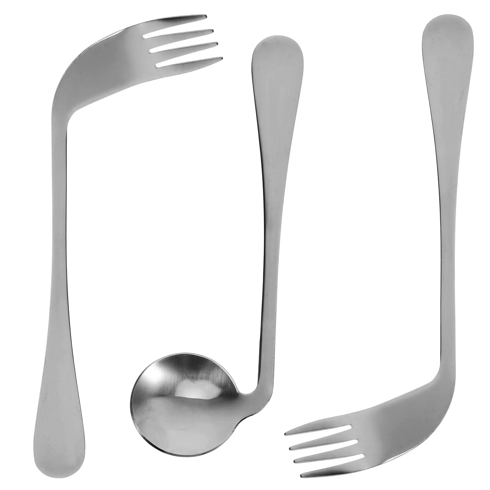 

Набор из 2 предметов: угловые ложка и вилка для самостоятельного питания, безопасный дизайн для десен, удобная изогнутая ручка, нержавеющая сталь, для пожилых пациентов, для использования в постели