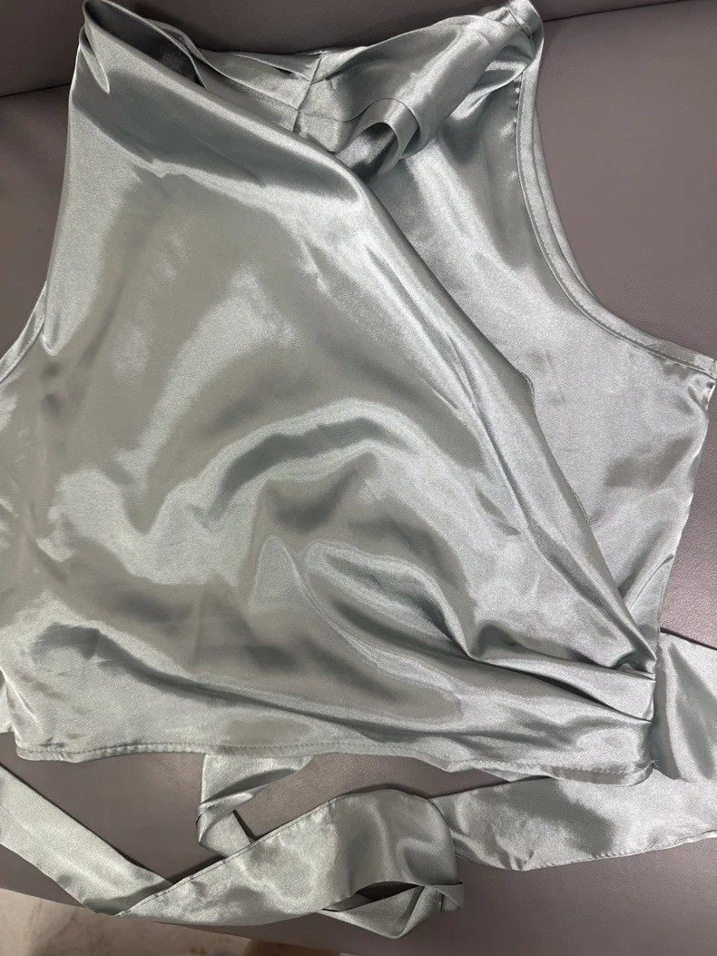 Women's Satin Sleeveless Halter Neck Tie Front Wrap Side Solid Color Slim Fit Blouse Tank Top for Women Clothing Female Fashion