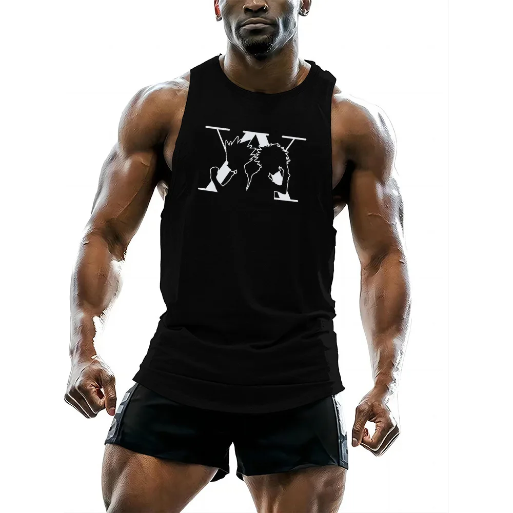 Breathable Mens Tank Top Gym Clothing Quick Dry Workout Bodybuilding Vest Fitness hunterXhunter Anime Sleeveless sportswear