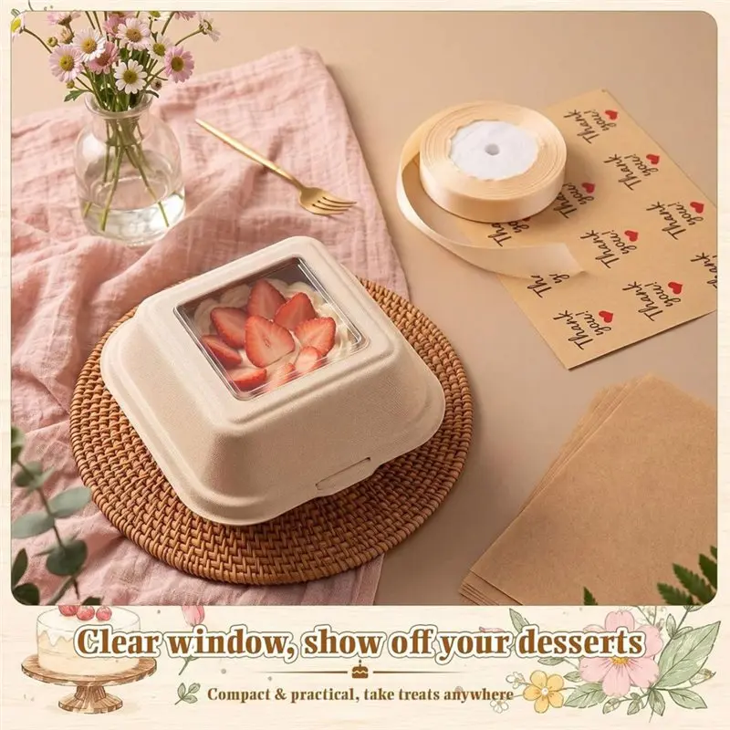ABVG-50 Set Bento Cake Box Clamshell Container Kit 50 Set Bento Cake Box For Birthdays, Weddings, Baby Showers, Holidays