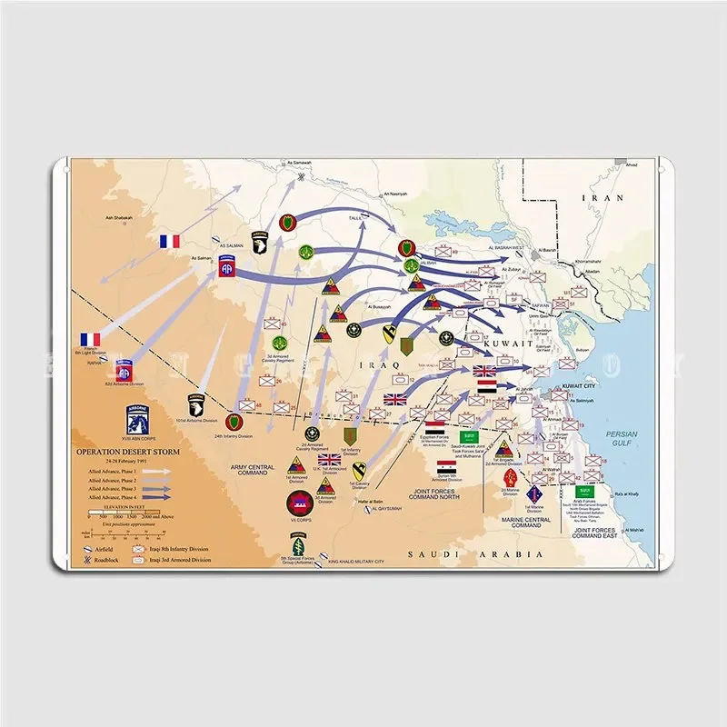 Operation Desert Storms Ground Map Feb 24-28 1991 Metal Sign Cinema Kitchen Party Customize Plaques Tin Sign Poster