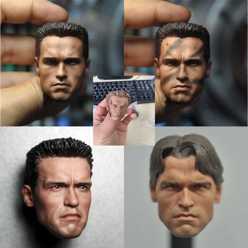 iN STOCK 1/6 Scale T800 Terminator Yong Arnold Schwarzenegger T800 Battle Damaged Head Sculpt Model For 12\