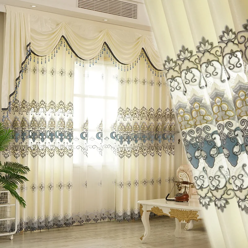 Curtains for Living Dining Room Bedroom European Hollow Water Solution Embroidery Shade