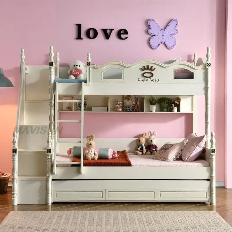 bed Children's Bunk  With Storage Space Small Apartment American Style Multi-Function  For Boys And Girls Kids Furniture