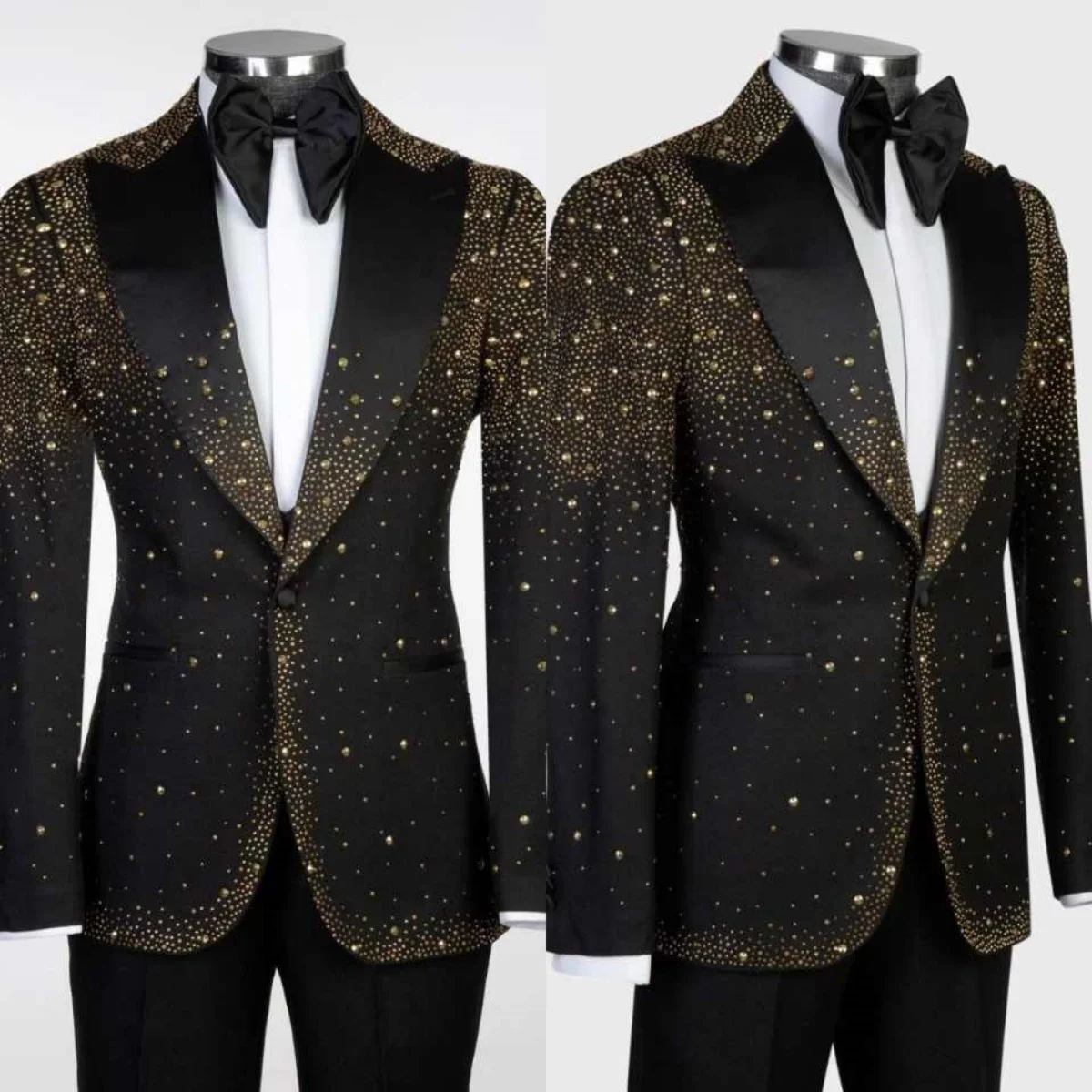 

Luxurious Beads Wedding Groom Tuxedos Slim Fit 2 Pieces Jacket Pants Peaked Lapel Formal Occasion Party Costumes Homme