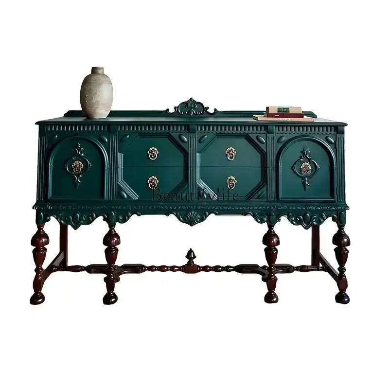 

3French Style Solid Wood Carved Sideboard European New Classical Luxury Black American Retro Style Entryway Cabinet