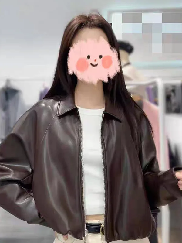 

American Retro Brown Leather Jacket Women's 2025 Autumn Super Beautiful High-End Jacket Zipper Loose Type Long Sleeve Co...