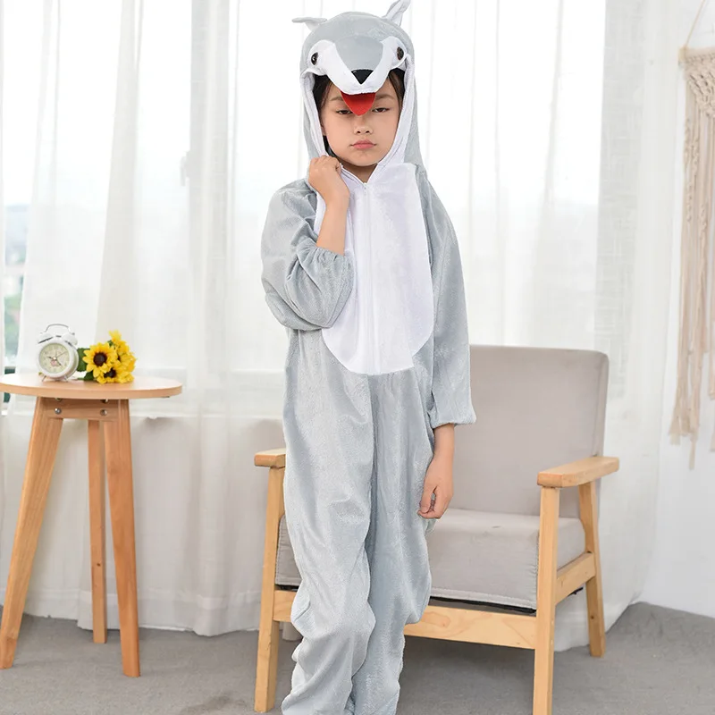 Umorden Children Kids Baby Girl Boy Gray Wolf Costume Jumpsuit Cartoon Animal Wolf Performance Children\'s Day Costumes Jumpsuits