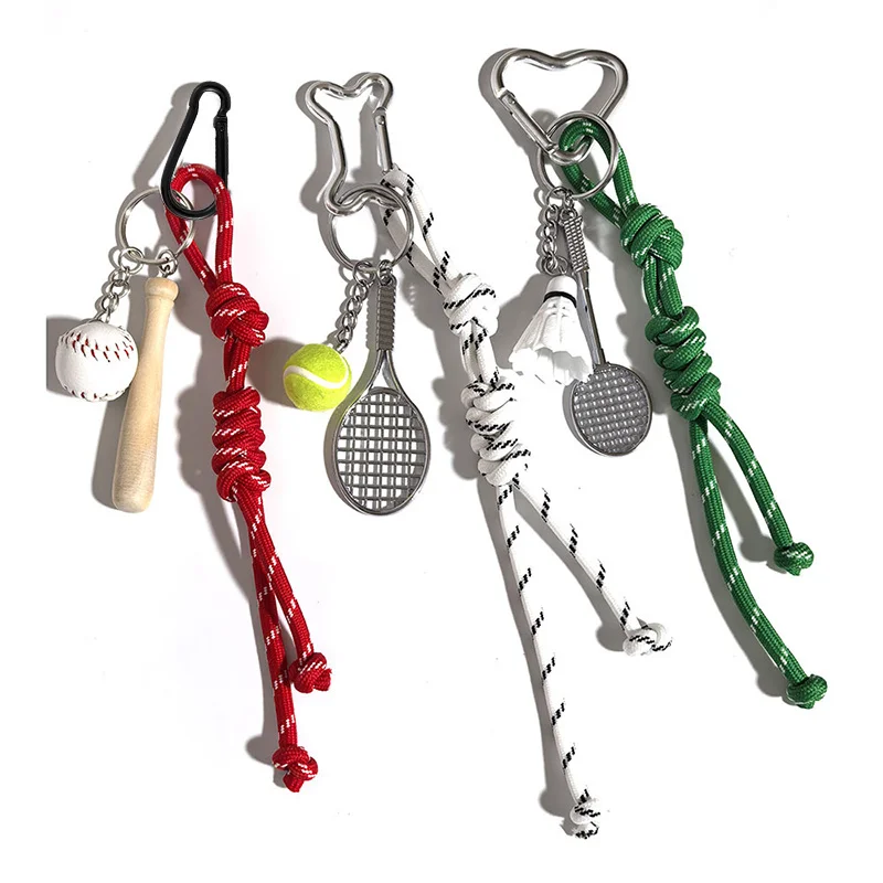 Tennis Baseball Badminton Pingpong Keychain Pendant Bag Charm Mobile Phone Chain Personality Ins Style Braided Keyring