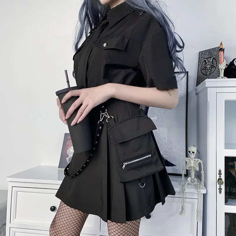 Harajuku Punk Gothic Black High Waist Black Skirts Women Sexy Patchwork Bandage… - Image 5
