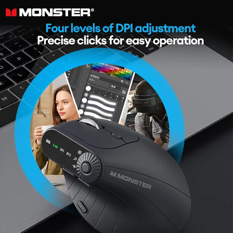 Original Monster M2 PRO Dual Mode Rechargeable Wireless Gaming Mouse Lightweight & Comfortable Ergonomic Vertical Vertical Mouse
