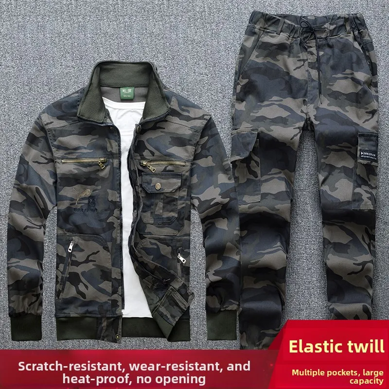 

Мужской демисезонный эластичный камуфляжный рабочий костюм из хлопка для сварки, прочный, для авторемонта