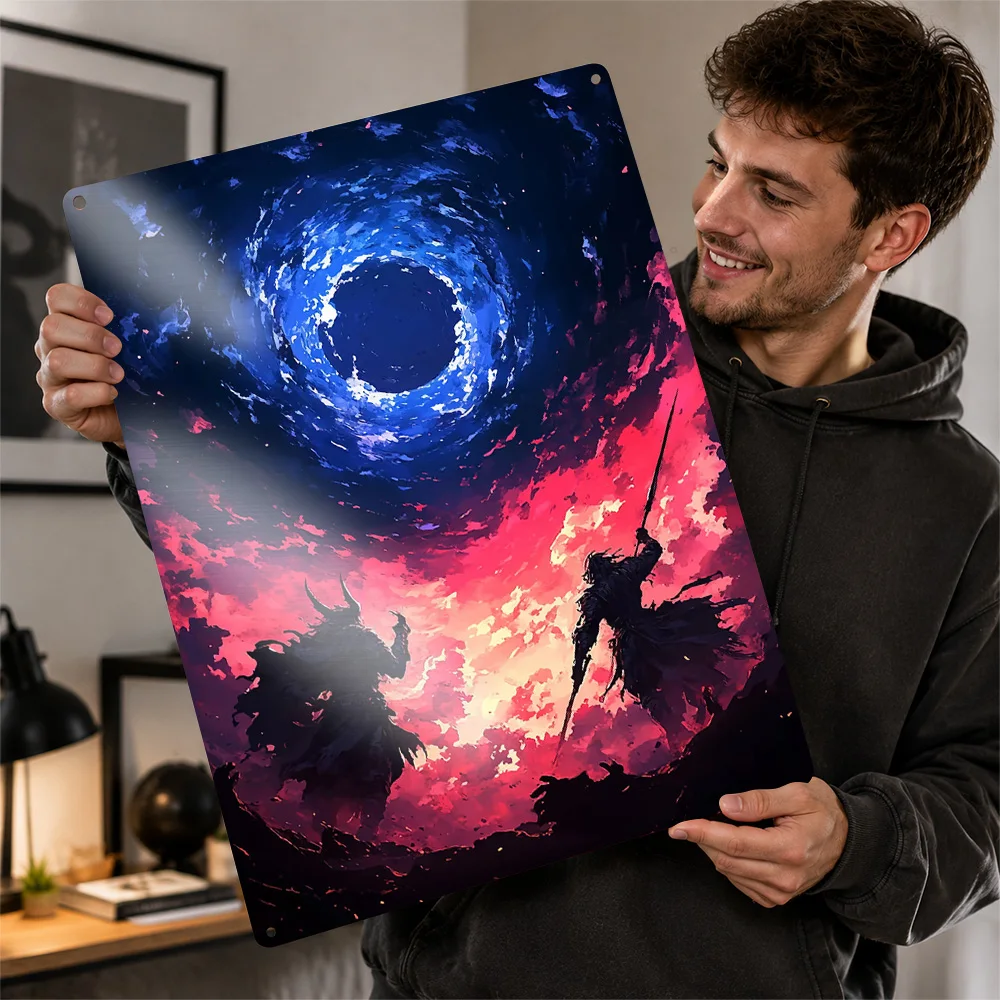 Dark Fantasy Duel Metal Poster Perfect Gift for Fans Lovers Personalized Wall Art Metal Sign for Bathroom Decor Room Wand Deko