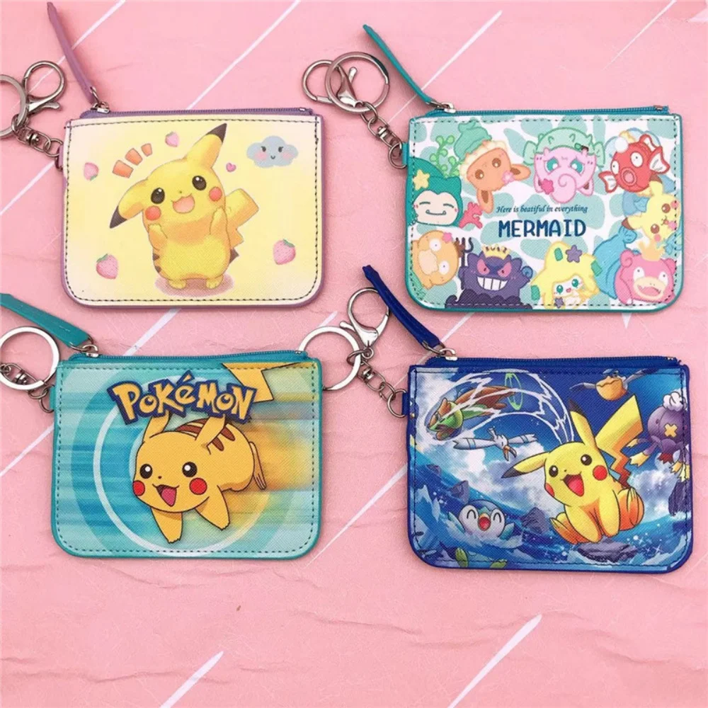 

New Pokemon Pikachu Cartoon Zipper Card Holder Kawayii Student Transit Cards Access Cards Coin Storage Pouch Keychain Girl Gifts