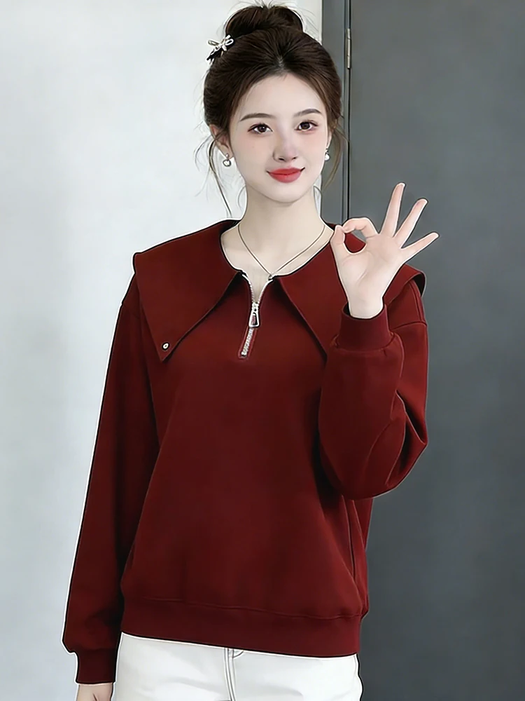 

Slimming Long Sve f Zip Hoodie Women's Outerwear Winter High End Faionable Versatile Casual Loose Fit Warm round Ne