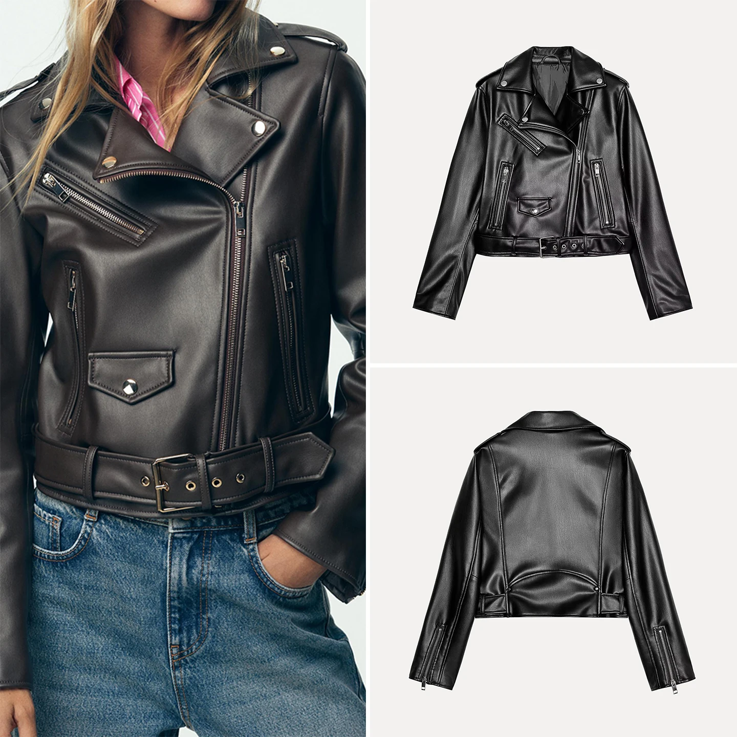 Z المرأة Faion Personali PU السائق Sle الجلود Jaet 2025 جديد الخريف الوقوف صالح طويل Sve سستة معطف #1