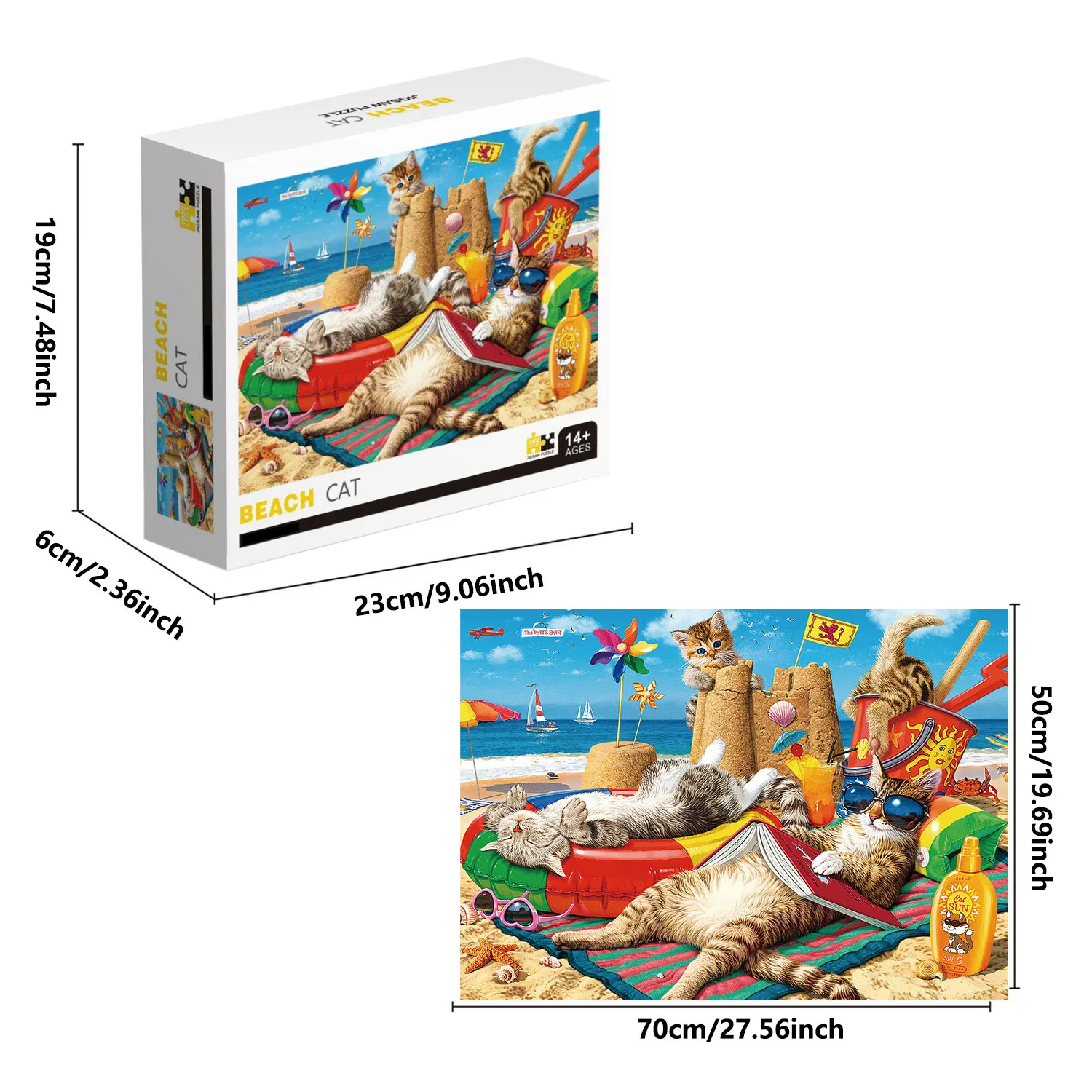 Puzzles de chats de plage pour adultes et enfants, jeux de décoration d'intérieur, sol amusant en famille, jouets, 1000 pièces