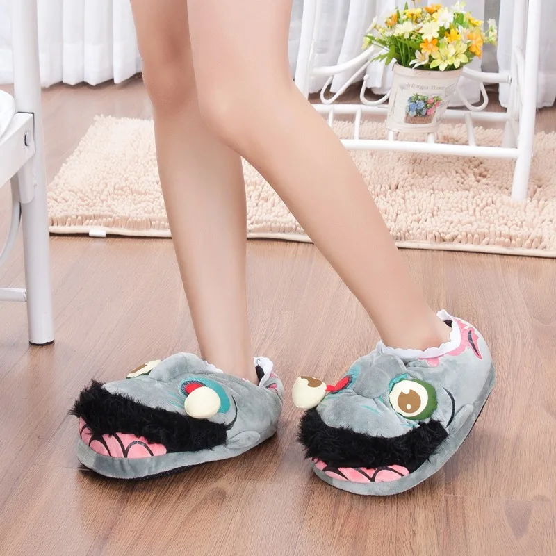 Funny Zombie Monster Halloween Slippers, Thickened Warm Plush Cotton Slippers, Non-Slip Indoor Home Shoes for Men Women