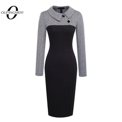 Vintage Women Patchwork Pattern Bodycon Elegant Office Ladies Charming Dress 1EB238
