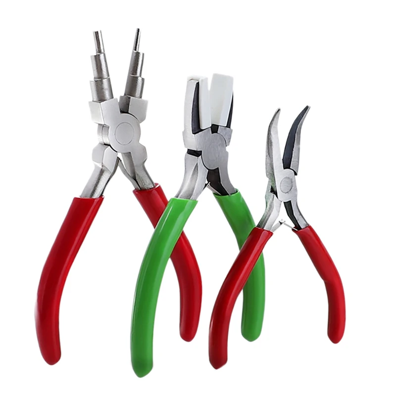 3 Pcs Jewelry Pliers Set Includes 6-In-1 Buckle Ring Pliers, Nylon Nose Pliers, Curved Nose Pliers, For Jewelry Making
