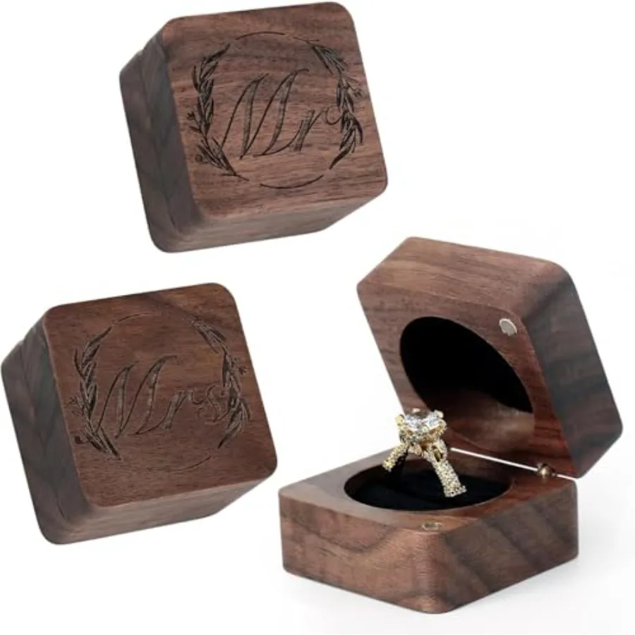 

Ring Box, Wooden Ring box for Wedding Ceremony Ring Bearer Box, Engagement Ring Holder Gift for Anniversaries day, Birthday Gif