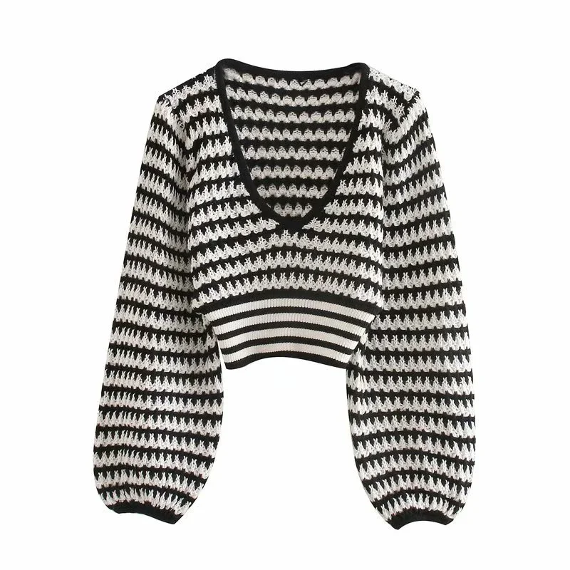  Autumn And Winter Women Santa Claus Striped Sweater Thin V-neck Short Top Fashion Trend Ladies Long-sleeved Pullover Knit