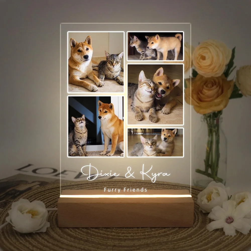 

Custom Acrylic Pet Portrait Glowing Artwork Personalized with Pet Photo Text Luminous Keepsake for Pet Owners Memorial Soothing